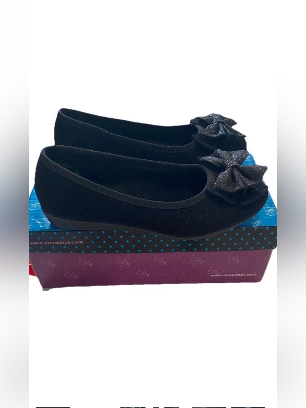 Dominique Nicole Size 11 Black Sparkly Bow Ballet Girls Flats Shoe Brand New NWT
